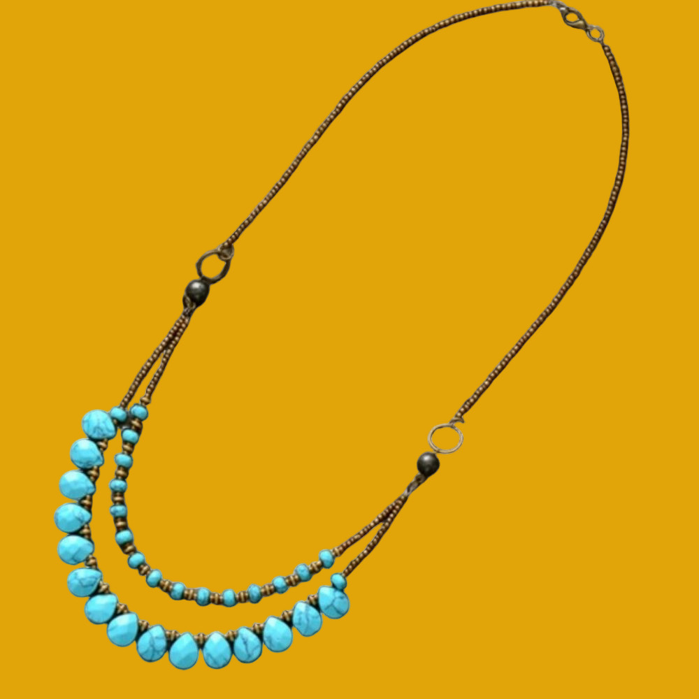 Turquoise & Seed Bead Double Layered Necklace
